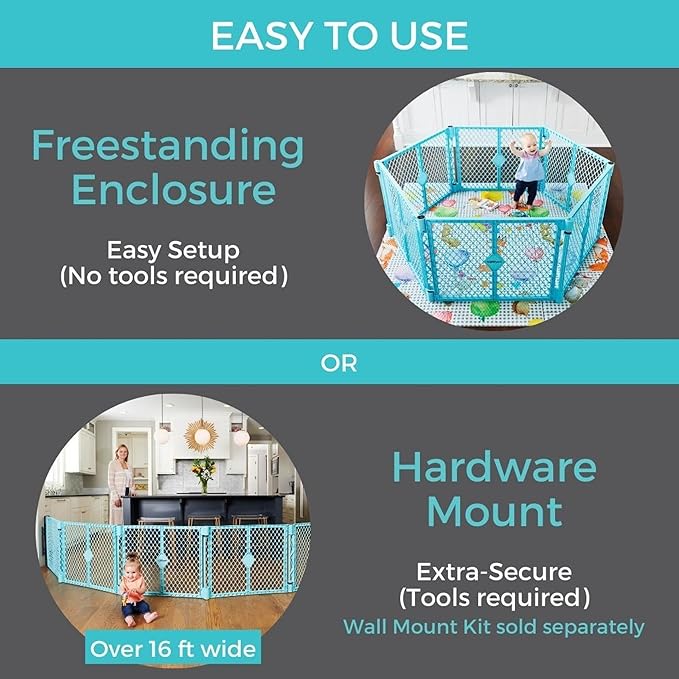 Toddleroo by North States Superyard 6 Panel Free Standing Play Yard, Indoor or Outdoor Baby Playpen, Baby Gate. Made in USA. 5.5 feet Corner to Corner Play Pen (26" Tall, Aqua)