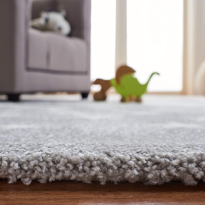 SAFAVIEH Carousel Kids Collection 4' Square Light Grey/White CRK135F Moon and Stars Non-Shedding Nursery Playroom Area Rug