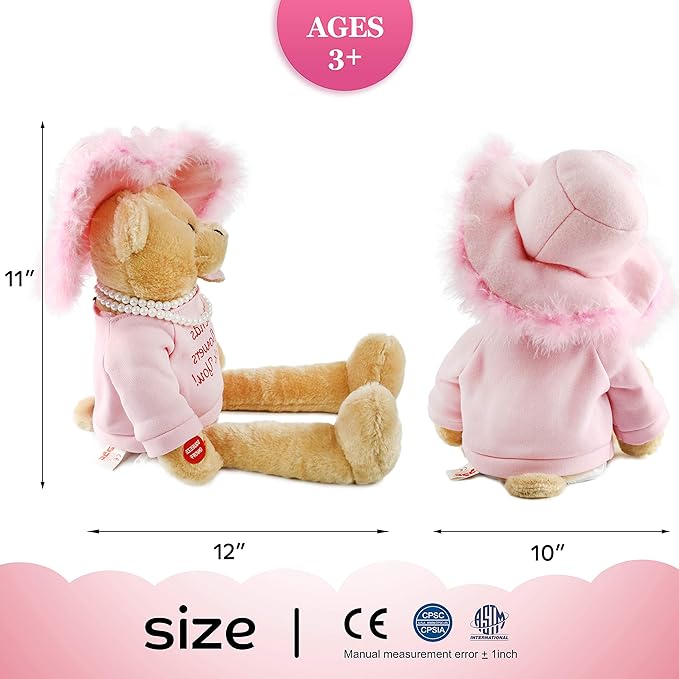 Houwsbaby 20'' Pink Musical Teddy Bear Stuffed Animal,Singing Plush Toy with Shaking Head