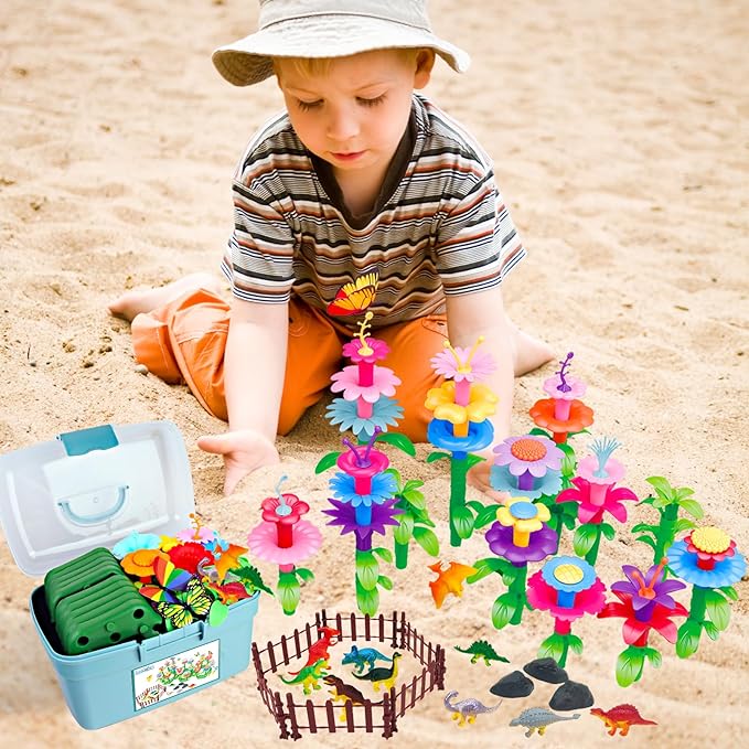 Birthday Toys Gifts for 2 3 4 5 6 Years Old Toddlers Boys Girls (167PCS), Dinosaur Flower Garden Building Blocks 2+
