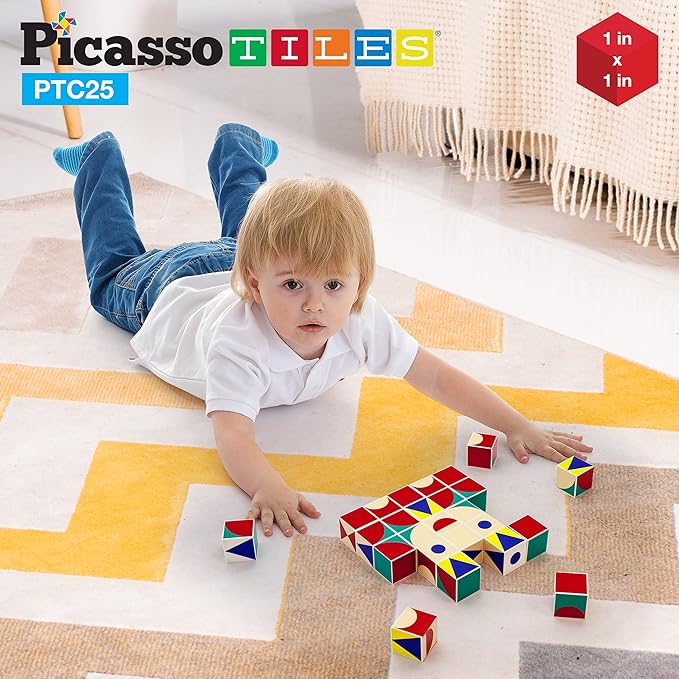 PicassoTiles Infinite Magnetic Puzzle Magic Cube Easy-Connect Brain Teaser Toy 150+ Inspirations Age3+ PTC25