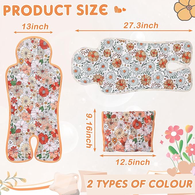 Pinkunn 2 Pcs Gel Car Seat Cooling Pad for Baby Summer Breathable Ice Cushion Multifunctional Ice Stroller Cooler Mat for Stroller Baby Dining Chair Child Safety Seat(Classic Color,Flower)