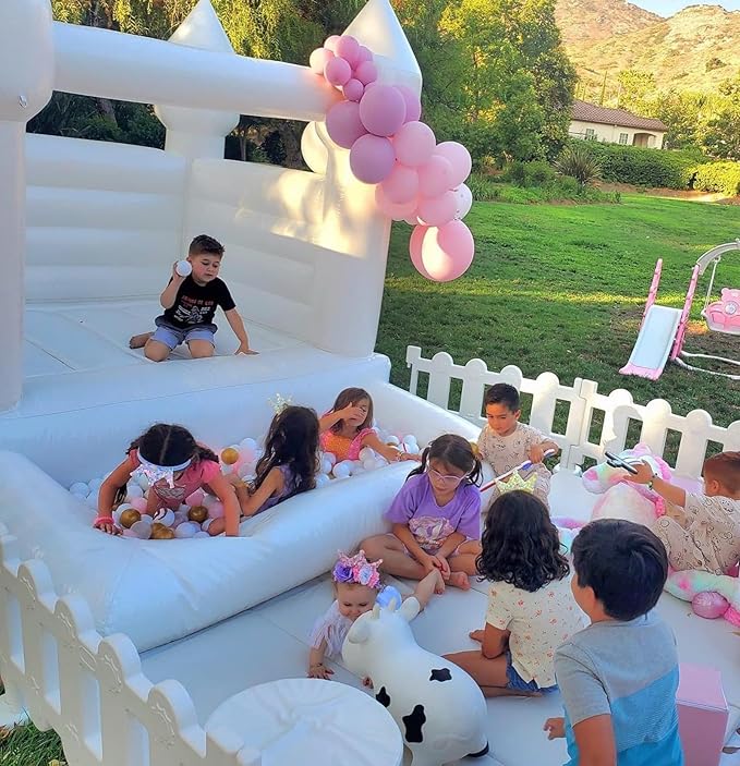 White Bounce House with Ball Pool 10x8x8FT Commercial Grade ASTM 100% PVC 10x8x8FT)