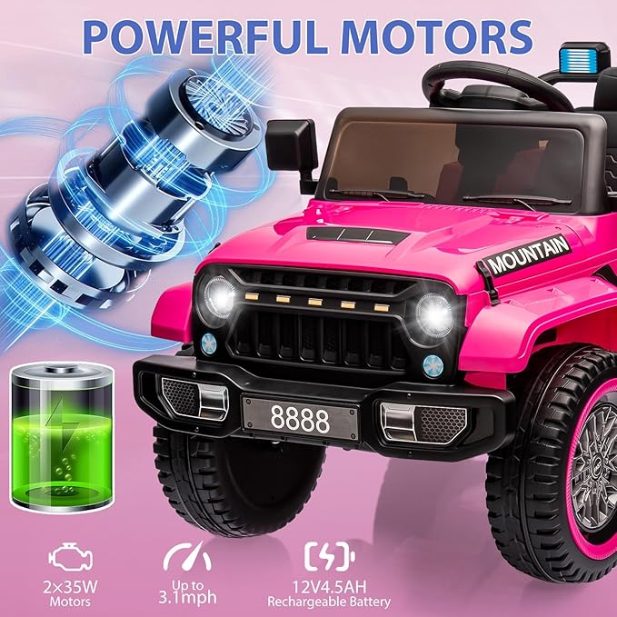 Hetoy Kids Ride On Truck Car, 12V Battery Powered Electric Car w/Parent Remote Control 3 Speeds,