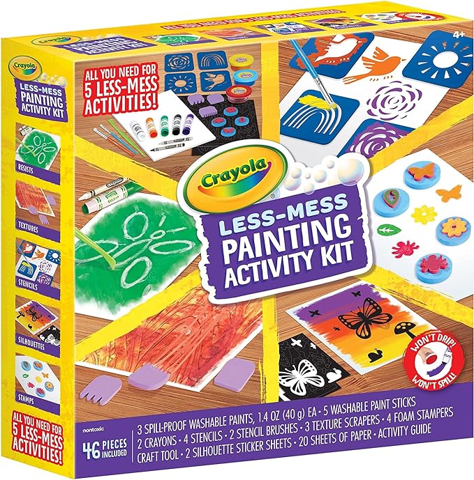 Crayola Less Mess Painting Activity Kit (46pcs), Kids Art Set, Washable Kids Paints, Gifts for Kids, Ages 4+