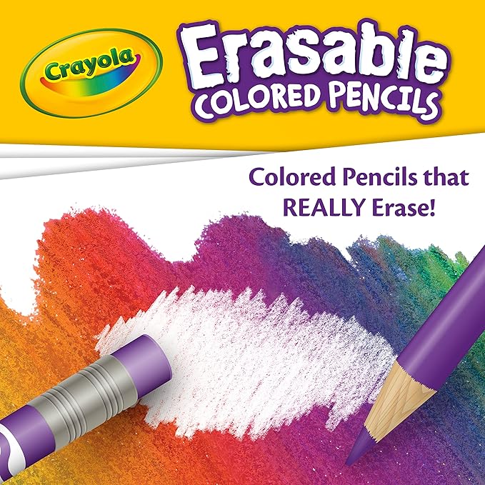 Crayola Erasable Colored Pencils (24ct), Kids Coloring Pencils for Coloring Books, Assorted Colors, Arts & Crafts Supplies, Gifts, Ages 6+