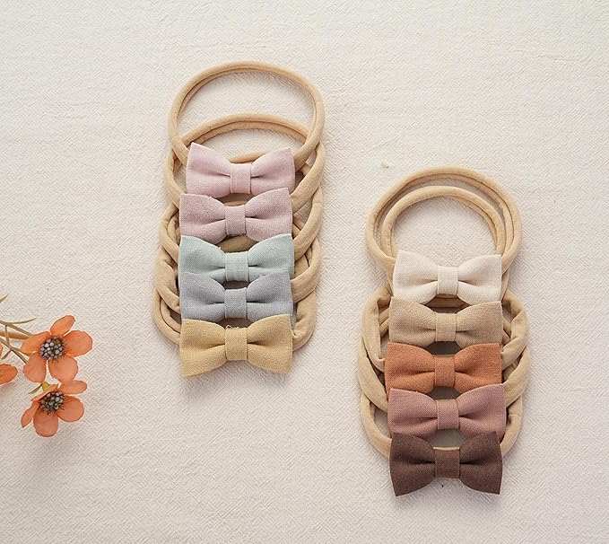 Fancy Clouds Baby Girl Bows and Headbands,10 Pack of Stretchy Soft Nylon Hairbands Hair Bows for Newborns