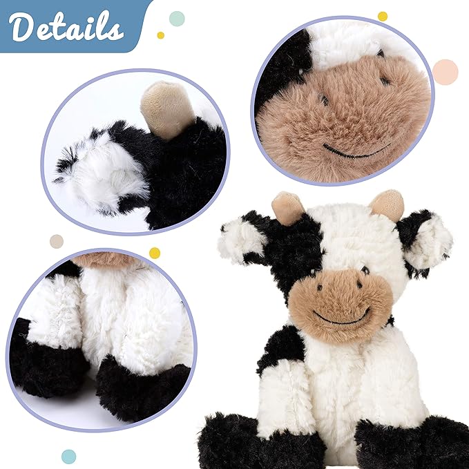 Hopearl Adorable Plush Cow Toy Floppy Dairy Cattle Soft Stuffed 9''