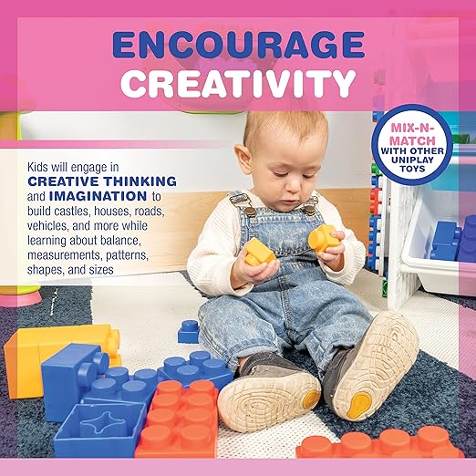 UNiPLAY Plump Soft Building Blocks - 60-Piece Jumbo Stacking Multicolor Set for Early Cognitive Development and Creative Play 3 Months+