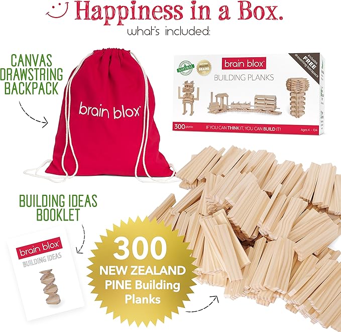 Natural Wooden Blocks for Kids Ages 4-8 - Montessori Blocks for Hands-on Learning (300 Building