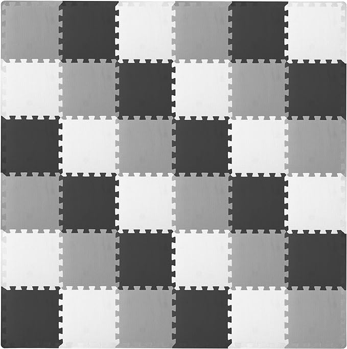 ProSource Foam Puzzle Floor Play Mat for Kids and Babies with Solid Colors, 36 or 16 Interlocking Tiles with Borders