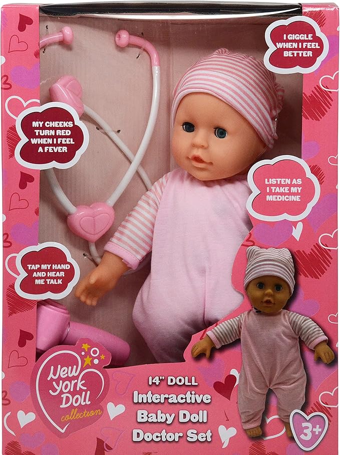 Interactive Talking Baby Doll Doctor Set Toy Pack for Kids – 14” Doll with Lights, Sound Effects 3+