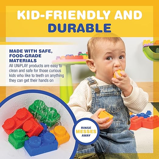 UNiPLAY Indoor/Outdoor Toddler Activity Table Set with 25 Piece Building Blocks, Kids Play Table for Building Blocks Toy
