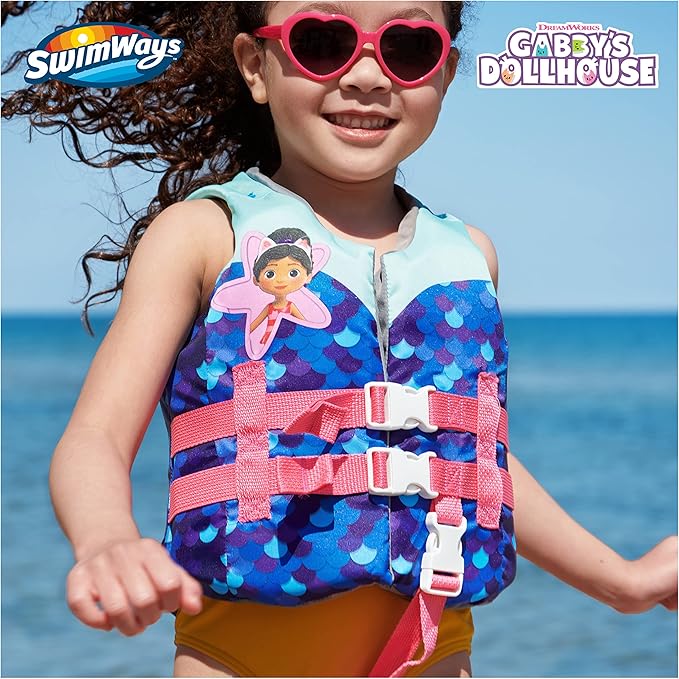 SwimWays Gabby's Dollhouse Swim Trainer Life Jacket, US Coast Guard Approved Life Vest Kids Swim Vest, Pool Floats & Life Jackets for Kids 33-55 lbs, Gabby