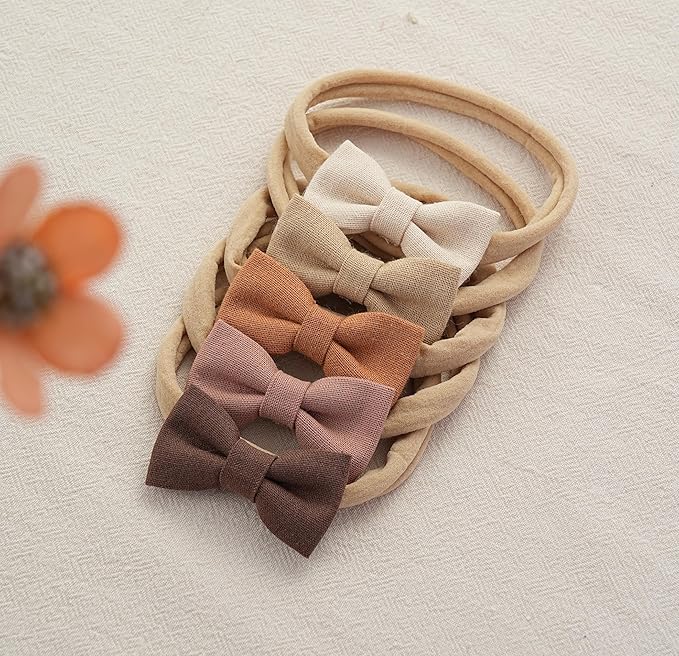 Fancy Clouds Baby Girl Bows and Headbands,10 Pack of Stretchy Soft Nylon Hairbands Hair Bows for Newborns