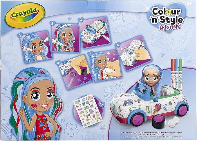 CRAYOLA Colour 'n' Style Friends: Bluebell - Coupe Playset | Colour & Style Your Own Doll, Again and Again! (Includes Magic Dry-Erase Pens) | Ideal for Kids Aged 3+