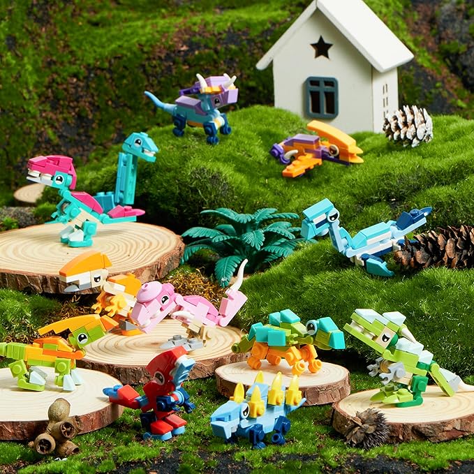 JOYIN 12 Packs Valentines Party Favors Dinosaur Building Blocks Toys with Heart Boxes for Valentine Kids Classroom Exchange, Prize Supplies, Valentine’s Gifts Exchange School Rewards