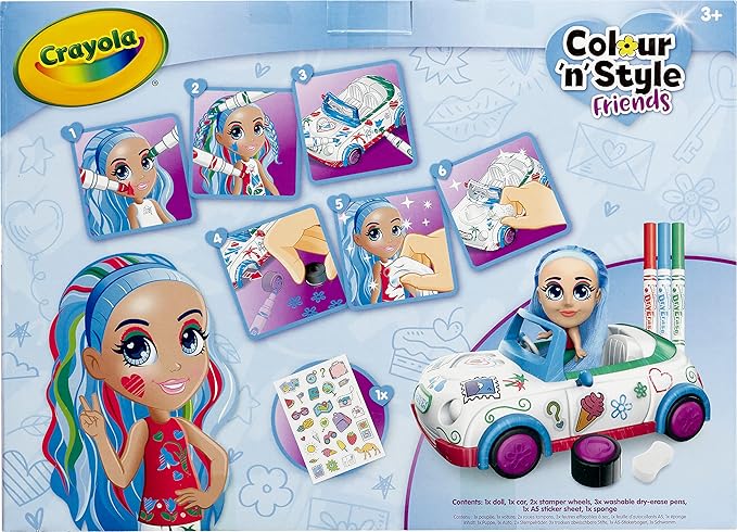 CRAYOLA Colour 'n' Style Friends: Bluebell - Coupe Playset | Colour & Style Your Own Doll, Again and Again! (Includes Magic Dry-Erase Pens) | Ideal for Kids Aged 3+