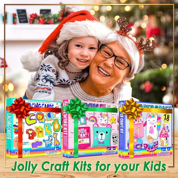 KRAFUN Mermaid Sea Animals Beginner Sewing Kit for Kids Art & Craft kit, Includes 5 Soft Plush Dolls, Instructions & Felt Materials for Learn to Sew, Embroidery Skills, Gift for Girls Educational