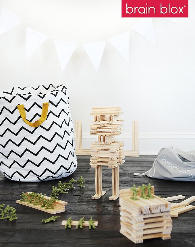 Natural Wooden Blocks for Kids Ages 4-8 - Montessori Blocks for Hands-on Learning (300 Building