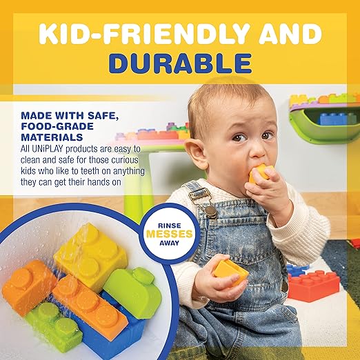 UNiPLAY Building Blocks Daycare Play Shelf with Storage 11 Piece Set, Sensory Toys Storage Bin and Play Shelf for Teething Baby Starter Learning Building Blocks 3 Months