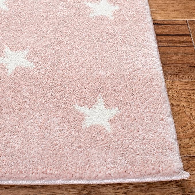 SAFAVIEH Carousel Kids Collection 6'7" Round Pink/Grey CRK135U Moon & Stars Non-Shedding Playroom Nursery Bedroom Area Rug