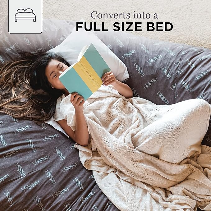 CordaRoy's Faux Fur Bean Bag Chair, Convertible Chair Folds from Bean Bag to Lounger, As Seen on Shark Tank, Grey - Full Size