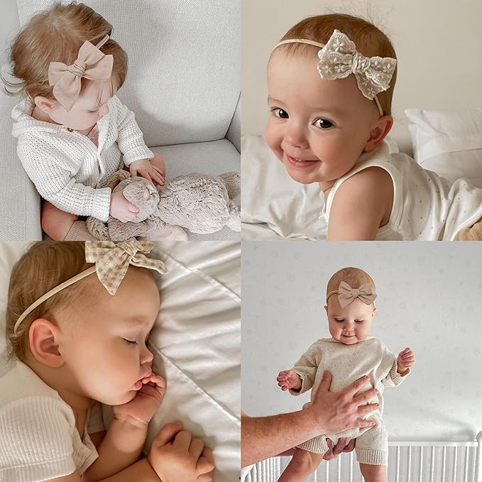 Fancy Clouds Baby Girl Bows and Headbands,14 pcs Stretchy Soft Nylon Hairbands Hair Bows for Newborns
