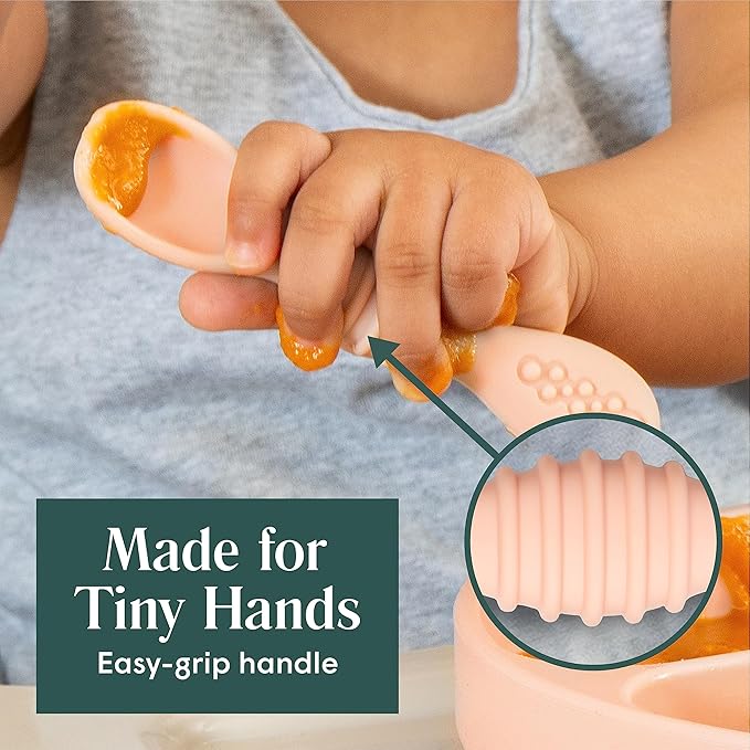 Simka Rose Silicone Baby Spoons Self Feeding 6 Months - First Stage Infant Spoons for Babies & Toddlers- Baby Led Weaning Spoons Set of 6- Easy on Gums Food Training Utensils Dishwasher Microwave Safe