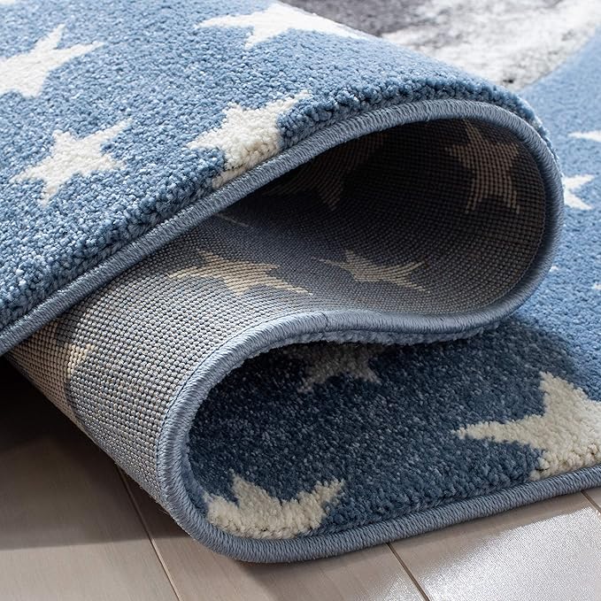 SAFAVIEH Carousel Kids Collection 3' Round Light Blue/Grey CRK135L Moon & Stars Non-Shedding Playroom Nursery Bedroom Area Rug