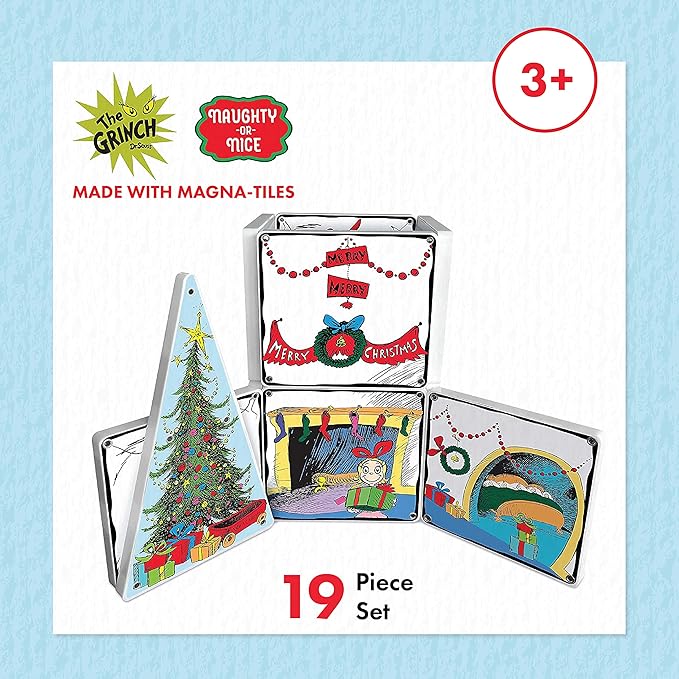 CreateOn Magna-Tiles Limited Edition Grinch Magnetic Building Toys from Dr. Seuss’ “How The Grinch Stole Christmas” Book, Educational Toys for Ages 3+ 19 Pieces