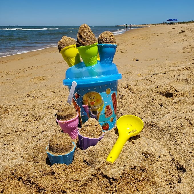 Ice Cream Sand Toys for Kids,9-Inch Sand Pail and Ice Cream Sand Toy Set 3-5 Beach