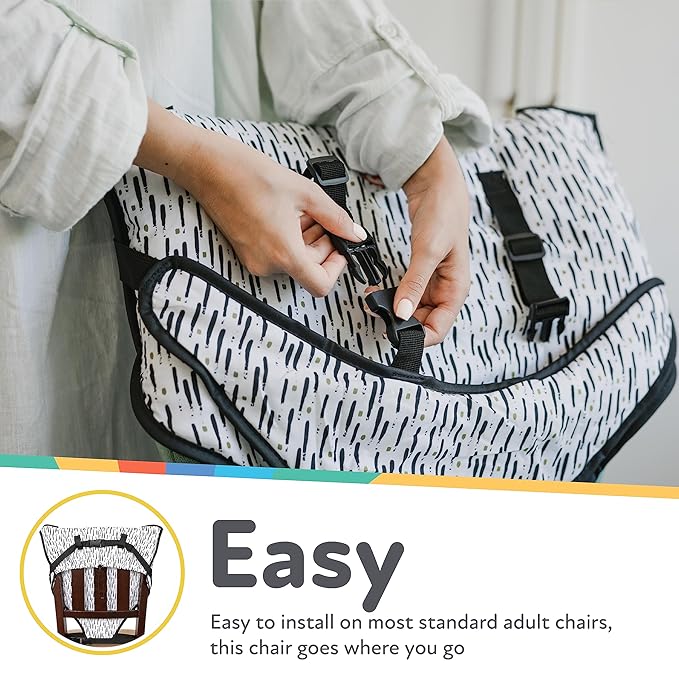 Nuby On The Go Toddler Portable Travel Chair for Babies and Toddlers - 5 Point Safety Adjustable Straps - 6+ Months - Folds into a Storage Bag, Brush Strokes