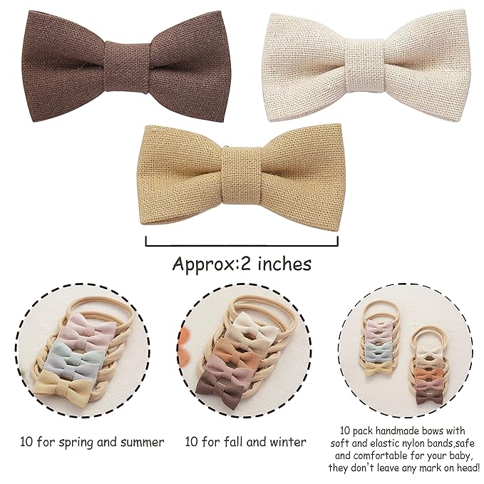 Fancy Clouds Baby Girl Bows and Headbands,10 Pack of Stretchy Soft Nylon Hairbands Hair Bows for Newborns