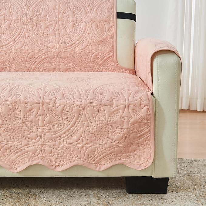 Great Bay Home Reversible Sofa Cover - Washable Slipcover Furniture Protector with Elastic Straps - Couch Cover for Dogs, Kids, and Pets - Quilted & Stitched Detail (Sofa, Dusty Rose/Taupe)