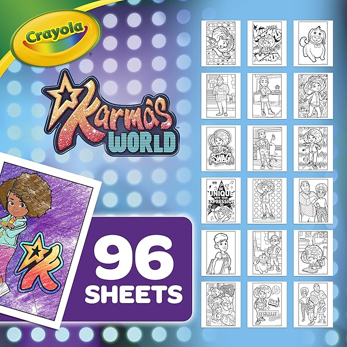 Crayola Karma's World Coloring Book, Stickers Included, Gift for Girls & Boys, 96 Pages