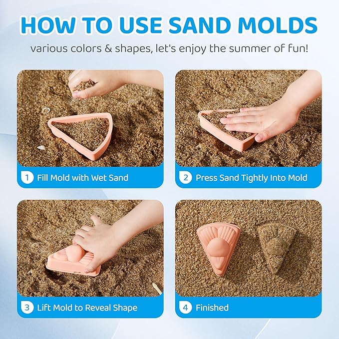 ISSEVE 23Pcs Beach Toys Set for Kids Toddlers Girls, Silicone Sand Toys Include Sand Bucket 12 Sand 3-12 (Peach)