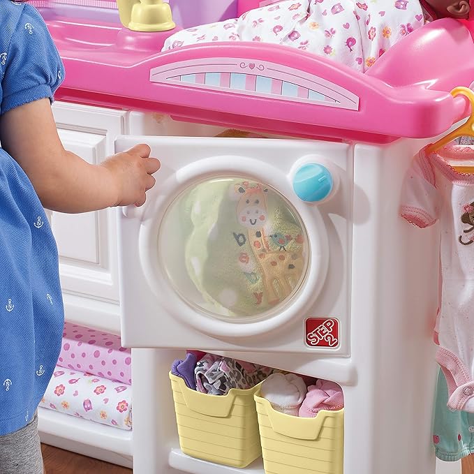 Step2 Love & Care Deluxe Baby Doll Nursery Playset for Kids, Compact Changing Station & Crib, Made of Durable Plastic, Includes Toy Accessories, For Toddlers 2-6 Years Old, Pink