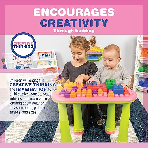 UNiPLAY Indoor/Outdoor Toddler Activity Table Set with 25 Piece Building Blocks, Kids Play Table for Building Blocks Toy