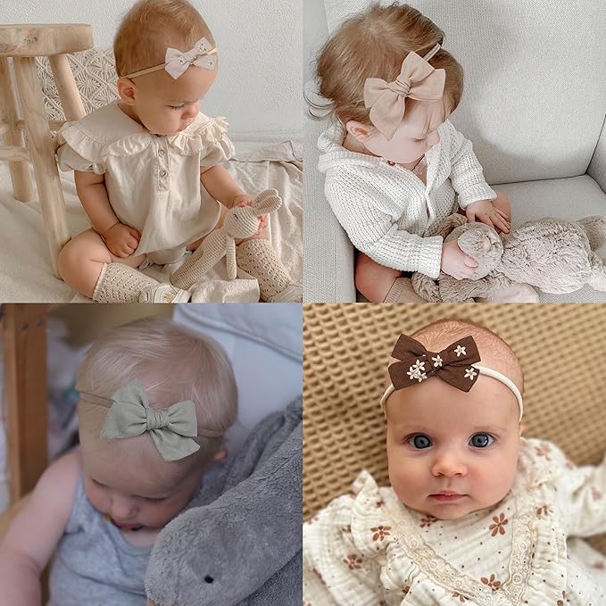Fancy Clouds Baby Girl Bows and Headbands,14 pcs Stretchy Soft Nylon Hairbands Hair Bows for Newborns