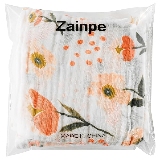 Zainpe 4Pcs Muslin Baby Hooded Towel & Washcloth Set Flowers 31.5 X 31.5 in