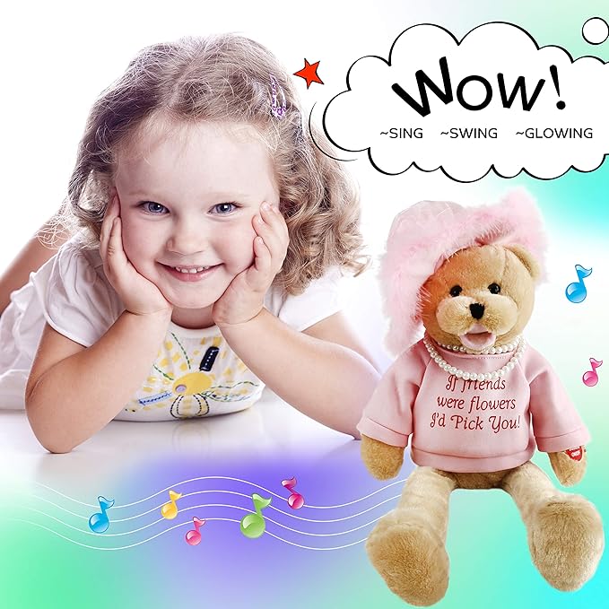 Houwsbaby 20'' Pink Musical Teddy Bear Stuffed Animal,Singing Plush Toy with Shaking Head