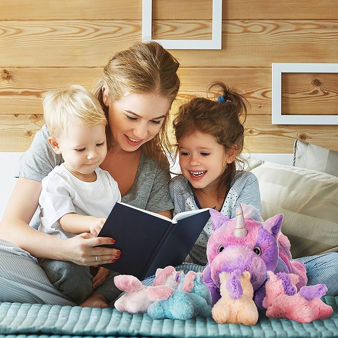 IKASA Mommy Unicorn Toys for Girls Age 4-6,Mom and Baby Stuffed Animal Plush Toy,Small Family Set Toy with Little Babies (Unicorn,18")