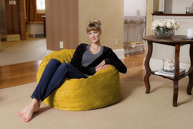 Chill Sack Bean Bag Chair - 3' Medium Teens & Kids Memory Foam Lounge Chair - Microsuede Lounge Sofa - Lemon