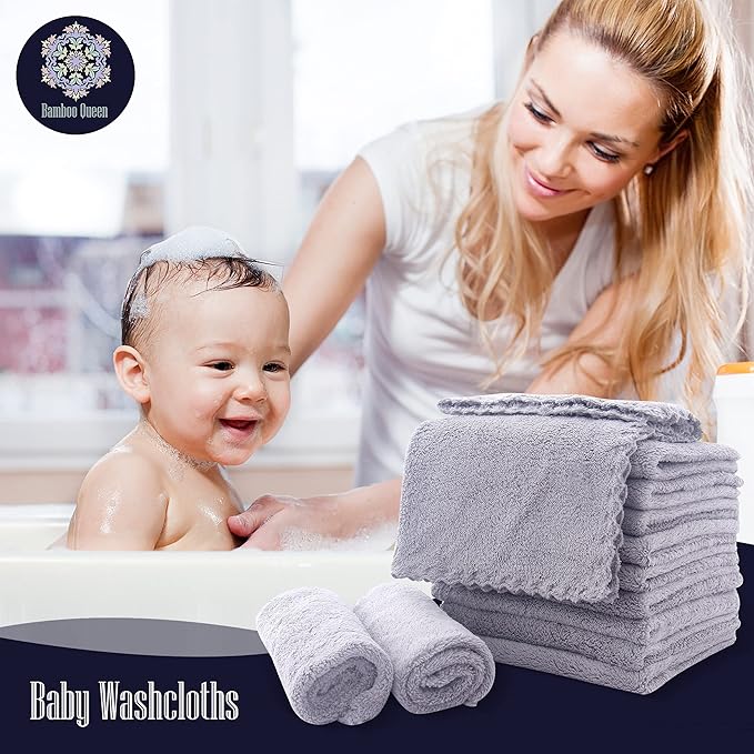 16 Pack Baby Washcloths - Luxury Coral Fleece Grey,10x10 Inch