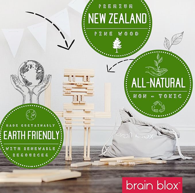Natural Wooden Blocks for Kids Ages 4-8 - Montessori Blocks for Hands-on Learning (300 Building