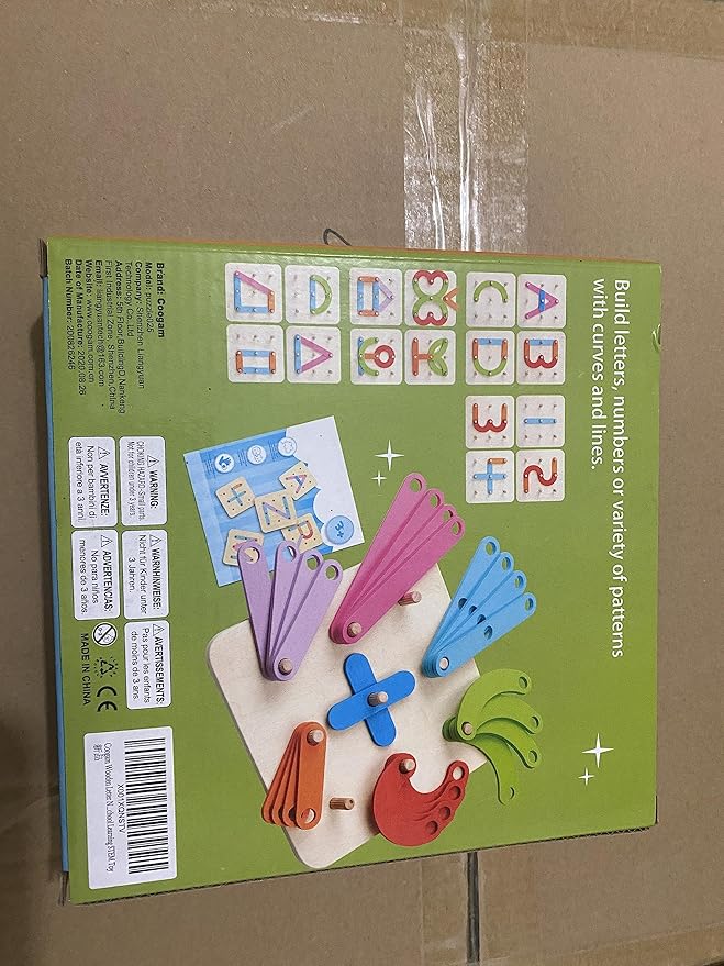 Coogam Wooden Letter Number Construction Puzzle Educational Stacking Blocks Toy Set Shape Color Sorter Pegboard Activity Board Sort Game for Kids Gift Preschool Learning STEM Toy
