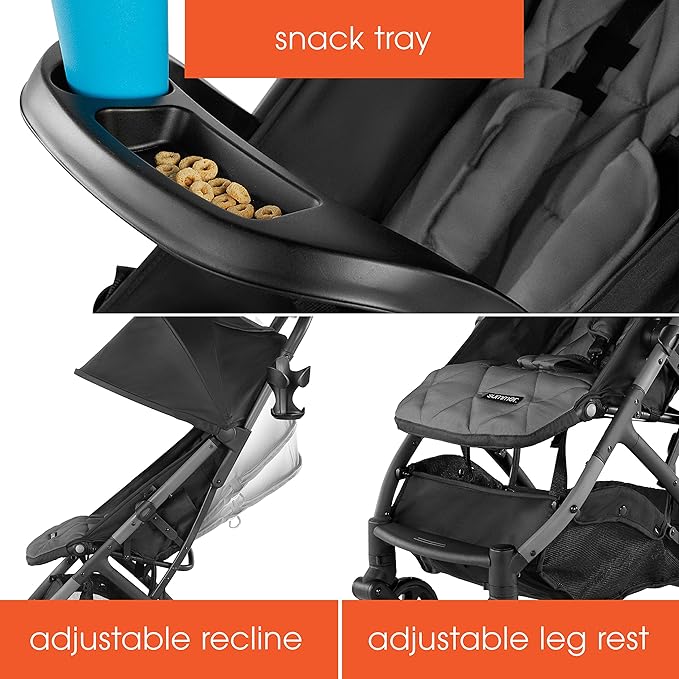 3Dpac CS Compact Stroller, Black – Car Seat Adaptable Baby Lightweight Stroller with Convenient One-Hand Fold, Reclining Seat and Extra-Large Canopy