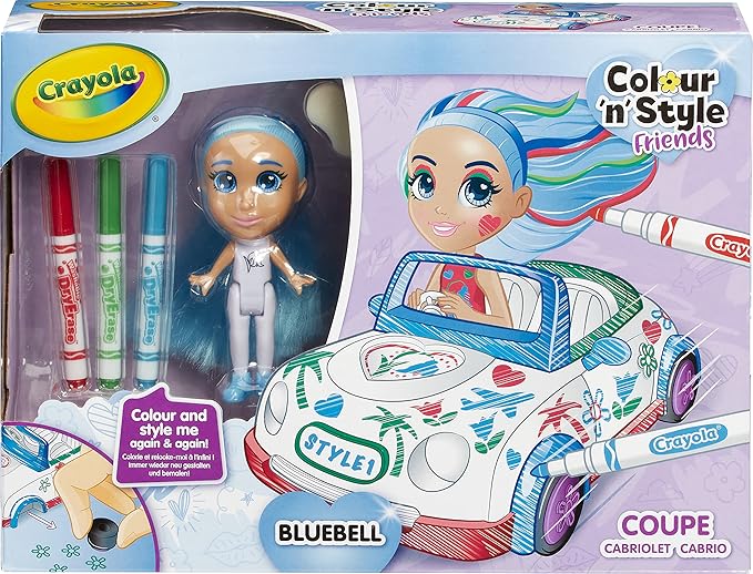 CRAYOLA Colour 'n' Style Friends: Bluebell - Coupe Playset | Colour & Style Your Own Doll, Again and Again! (Includes Magic Dry-Erase Pens) | Ideal for Kids Aged 3+