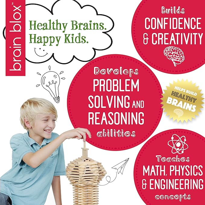 Natural Wooden Blocks for Kids Ages 4-8 - Montessori Blocks for Hands-on Learning (300 Building
